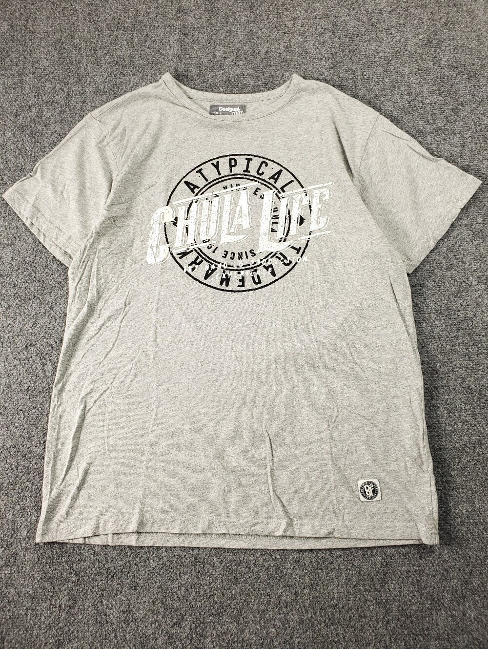 Desigual T Shirt Mens Large Chula Life Graphic Tee Light Gray Short Sleeve